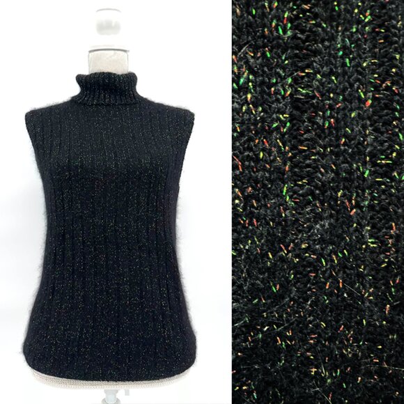 PRONTO MODA  Metallic Speckled Silk/Angora/Lambswool Sleeveless Turtleneck - Picture 1 of 9